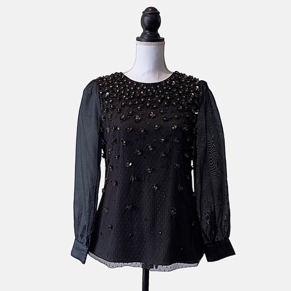 RED VALENTINO VINTAGE LONG SLEEVE EMBELLISHED RHINESTONES PULLOVER BLOUSE SIZE M - Picture 9 of 16